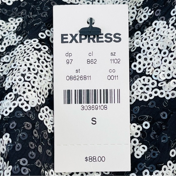 EXPRESS Houndstooth Sequin Embellished Top Crop Cap Sleeve Elasticized Waist - Picture 11 of 12